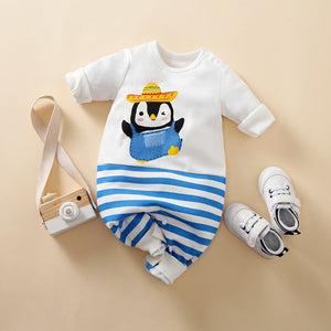 Penguin On Stripes Fun Baby Romper 1 - Minitaq baby kids clothes dress