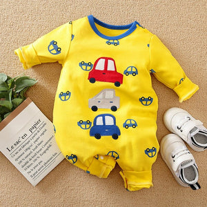 Cars Design Yellow Full Sleeve Baby Romper 1 - Minitaq baby kids clothes dress
