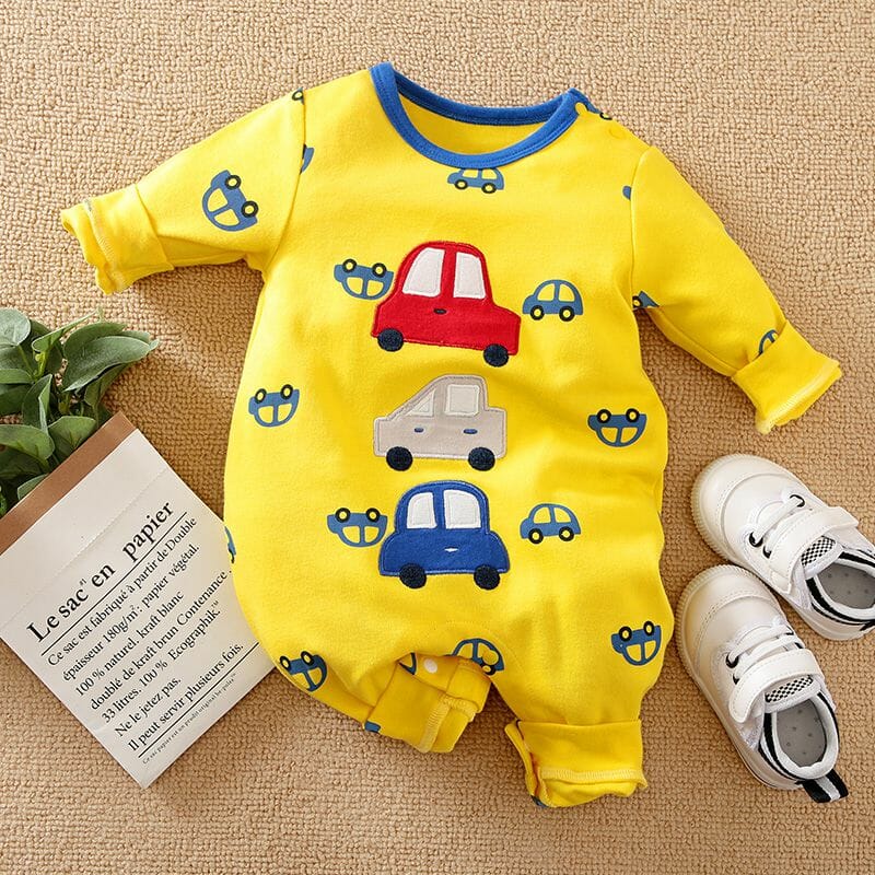 Cars Design Yellow Full Sleeve Baby Romper 1 - Minitaq baby kids clothes dress