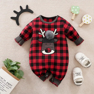 Reindeer Red Black Checkered Baby Romper 1 - Minitaq baby kids clothes dress