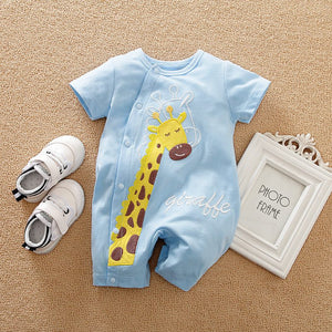 Giraffe Cotton Blue Baby Romper 1 - Minitaq baby kids clothes dress
