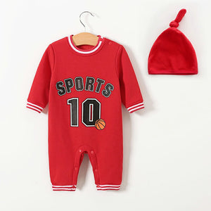 Red Sports Style Winter Fleece Romper With Cap 1 - Minitaq baby kids clothes dress