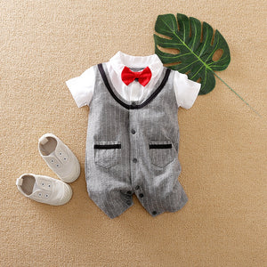 Gray Smart Romper with Red Bow Tie 1 - Minitaq baby kids clothes dress