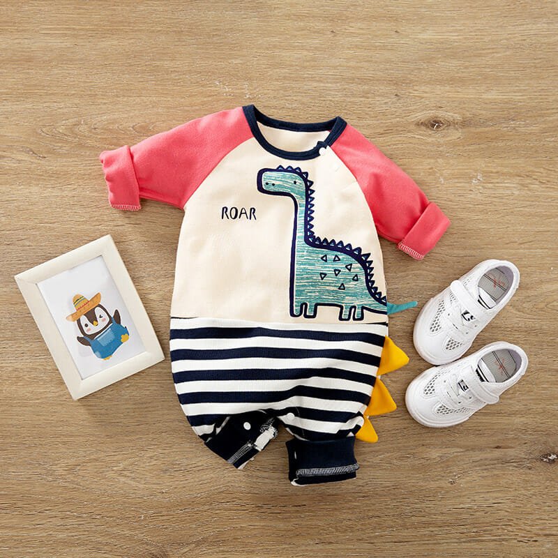 Amazing White and Pink Dinosaur Baby Romper 1 - Minitaq baby kids clothes dress