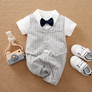 Gray Stylish Baby Romper With Bow Tie 1 - Minitaq baby kids clothes dress