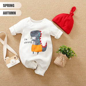 Strong Dino Causal Baby Romper With Cap 2 - Minitaq baby kids clothes dress