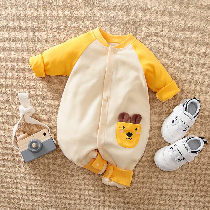 Yellow Color Bear Pocket Style Romper 1 - Minitaq baby kids clothes dress