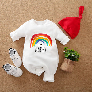 Happy Rainbow Cotton Baby Romper With Cap 1 - Minitaq baby kids clothes dress