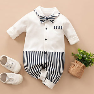 Elegant White Baby Dress With Dark Lines 1 - Minitaq baby kids clothes dress