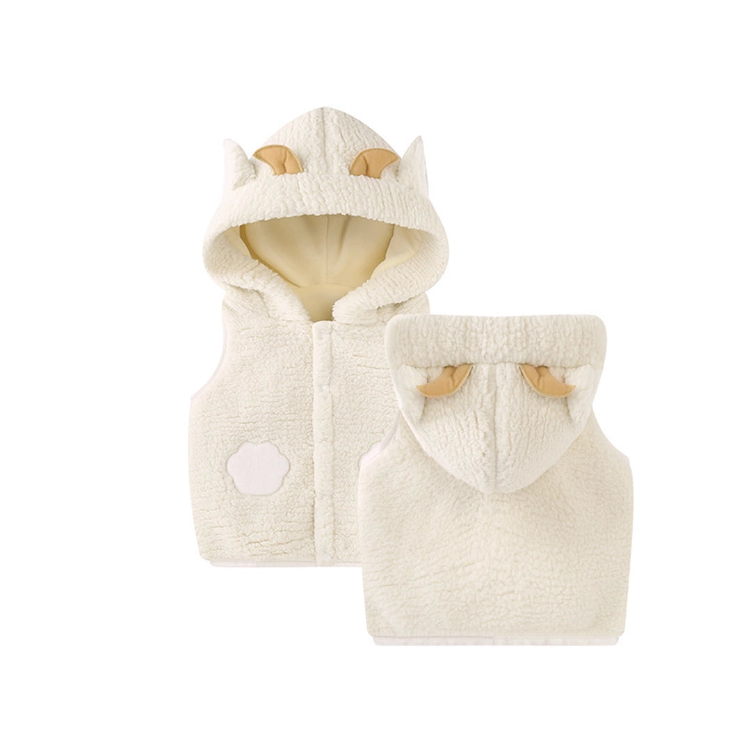 Vanilla Off White Sheep Sleeveless Baby Jacket 1 - Minitaq baby kids clothes dress