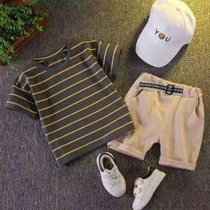 Cute Brown Striped Summer T Shirt N Short 1 - Minitaq baby kids clothes dress