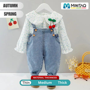 Lace Blouse Shirt With Denim Suspender Pants For Girls 2 - Minitaq baby kids clothes dress