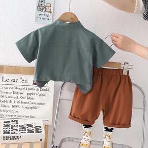 Stylish Blue Strap Shirt N Rust Pocket Shorts - Minitaq baby kids clothes dress