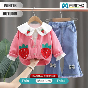 White Top With Pink Sweater And Jeans Trousers 3pc Set 2 - Minitaq baby kids clothes dress