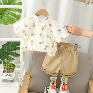 Cartoon Patterned Summer Shirt With Beige Cotton Shorts 11 - Minitaq baby kids clothes dress