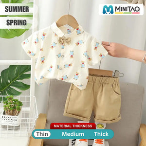 Cartoon Patterned Summer Shirt With Beige Cotton Shorts 2 - Minitaq baby kids clothes dress