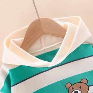 Green Lines Hooded Jumper With Black Jeans Pants 2pc Set 3 - Minitaq baby kids clothes dress