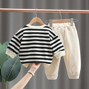 Black Lines Sweatshirt With Trousers For Kids 14 - Minitaq baby kids clothes dress