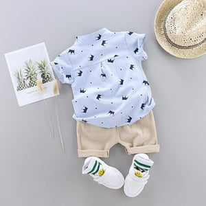 Blue Crown Shirt N Beige Shorts 2pc Set - Minitaq baby kids clothes dress