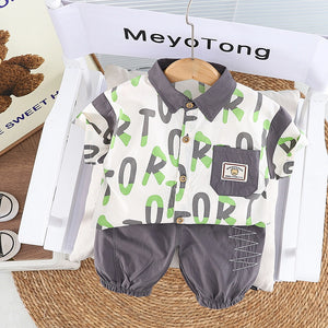 Letter Style Dark Gray Shorts N Shirt 2pcs Set - Minitaq baby kids clothes dress