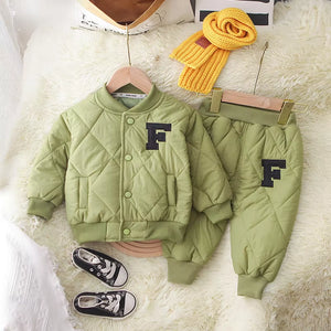 Soft Quilted Green Jacket and Trouser 2pcs Set For Winters - Minitaq baby kids clothes dress