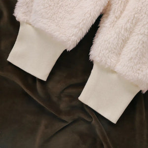 Fuzzy Pink N White Pom Pom Fleece Hoodie 2pcs Set - Minitaq baby kids clothes dress