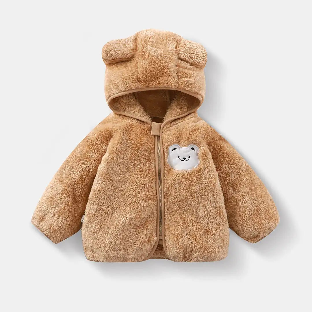 Cozy Fluffy Zip Up Brown Bear Hoodie Jacket - Minitaq baby kids clothes dress