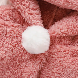 Fuzzy Pink N White Pom Pom Fleece Hoodie 2pcs Set - Minitaq baby kids clothes dress