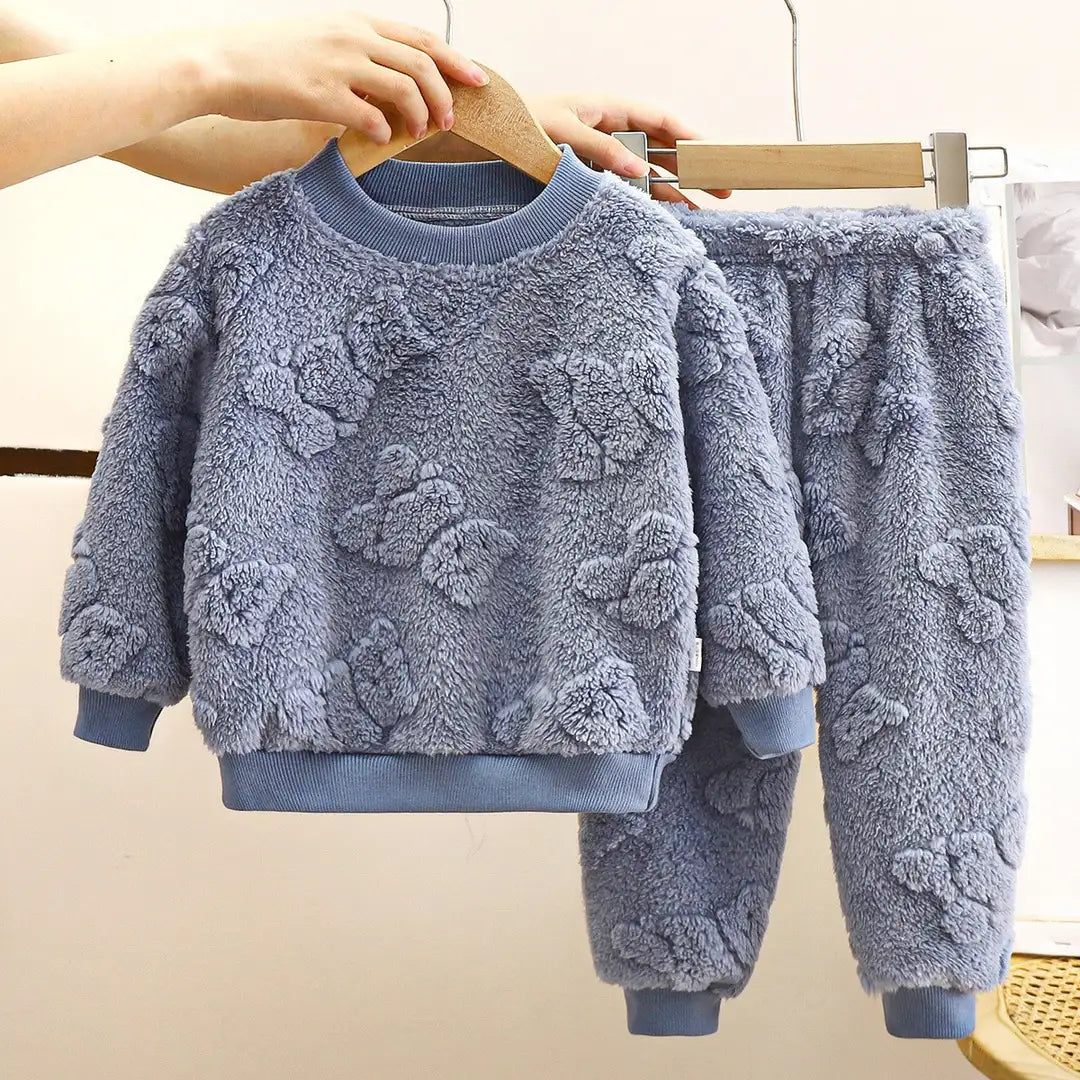 Fuzzy Fluffy Teddy Blue 2pc Winter Sweater Set - Minitaq baby kids clothes dress