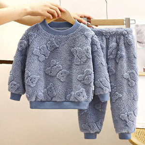 Fuzzy Fluffy Teddy Blue 2pc Winter Sweater Set - Minitaq baby kids clothes dress