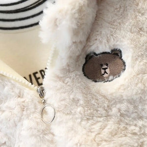 Soft Comfy Ivory Hooded Jacket with Bear Patch - Minitaq baby kids clothes dress