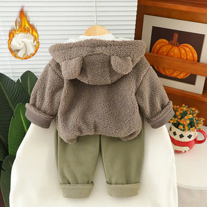 Brown Panda Hooded Jacket N Khaki Drawstring Pants - Minitaq baby kids clothes dress