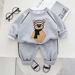Cute Bear Full Sleeve Grey Shirt N Trouser 2pcs Set - Minitaq baby kids clothes dress