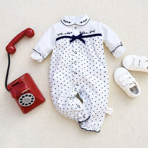 Polka Dots With A Ribbon On White Baby Girl Romper 1 - Minitaq baby kids clothes dress