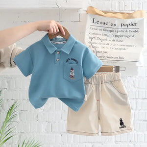 Bluish Cyan Polo With Shorts For Toddlers Kids 1 - Minitaq baby kids clothes dress