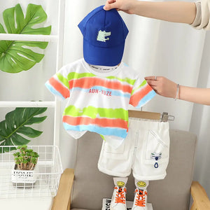 Colorful T-Shirt With Cargo Style Shorts For Kids 1 - Minitaq baby kids clothes dress