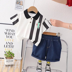 The Two Stripes Polo Shirt With Shorts For Kids 1 - Minitaq baby kids clothes dress
