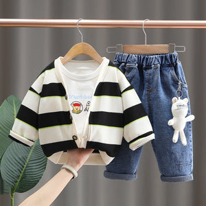 Black N White Jumper With Inner T-Shirt And Jeans 3pc Set 1 - Minitaq baby kids clothes dress