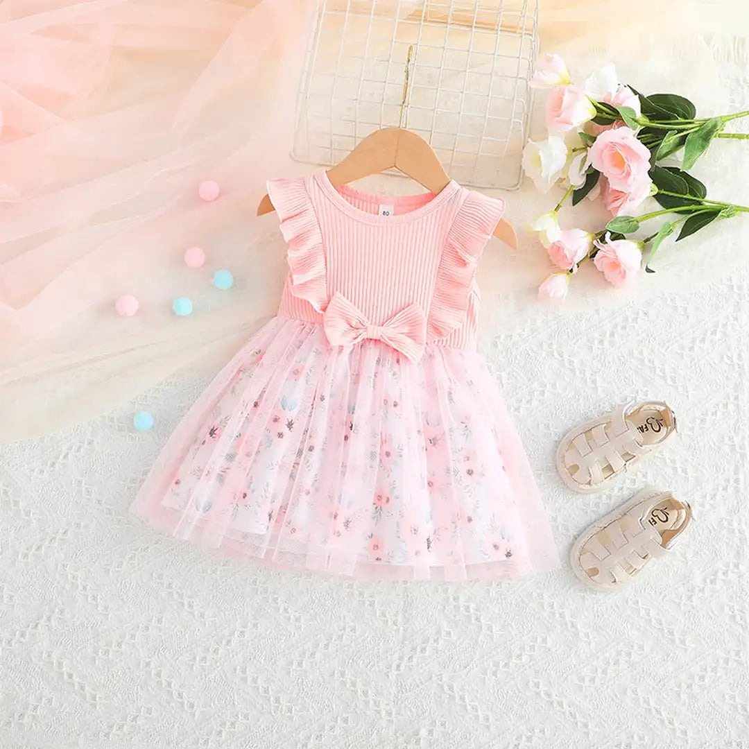 Pink Sleeveless Casual Frock Dress For Baby Girls 1 - Minitaq baby kids clothes dress