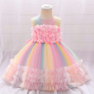 Colorful Rainbow Party Frock Dress For Kids 1 - Minitaq baby kids clothes dress