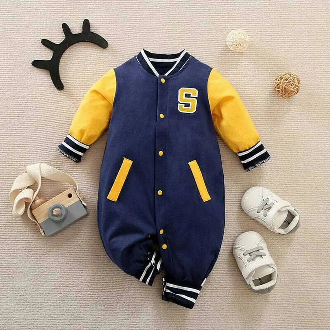Baseball Sports Yellow Blue Baby Romper 1 - Minitaq baby kids clothes dress