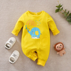 Elephant With Umbrella Yellow Baby Romper 1 - Minitaq baby kids clothes dress