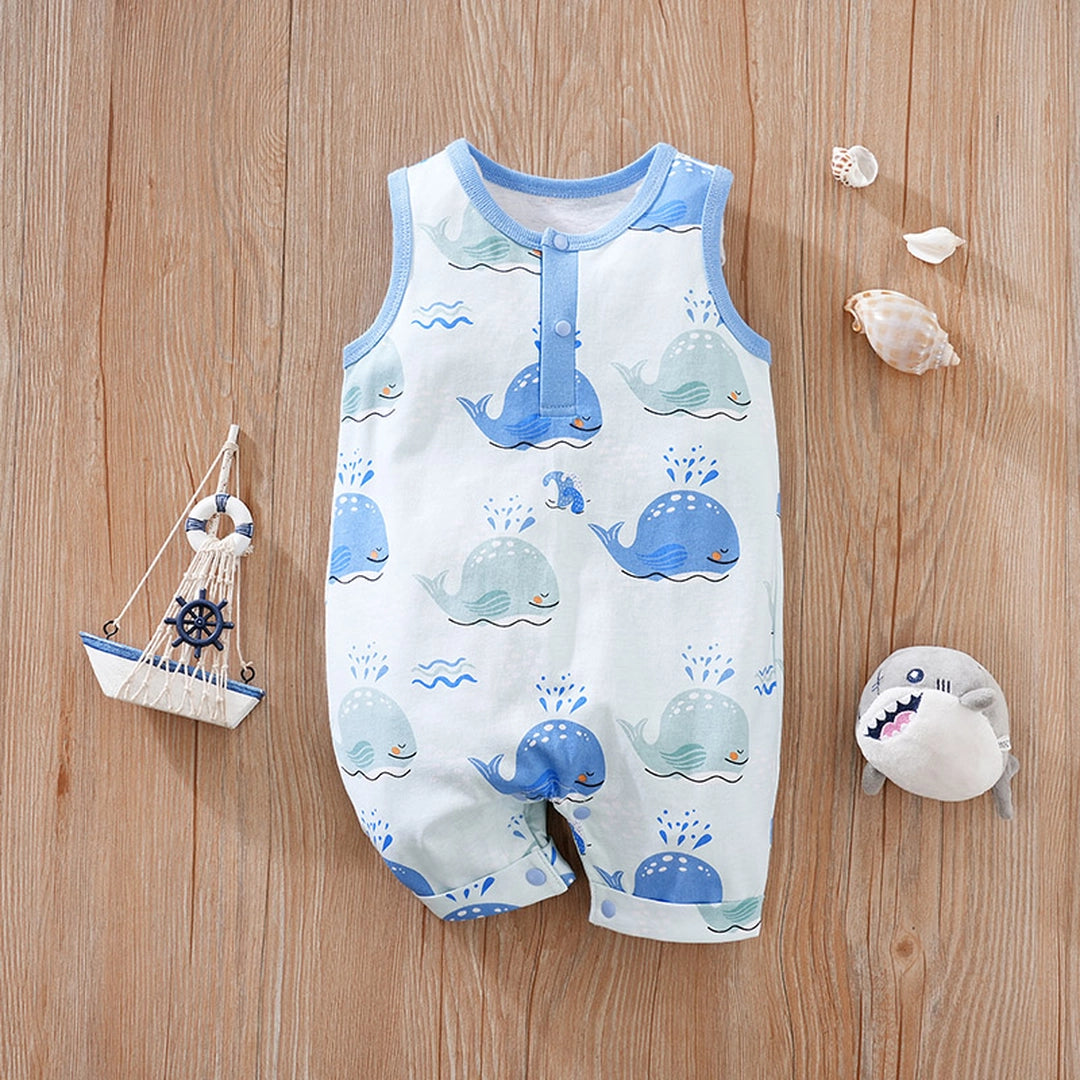 Cute Sleeveless Baby Whales Pattern Summer Cotton Romper 1 - Minitaq baby kids clothes dress