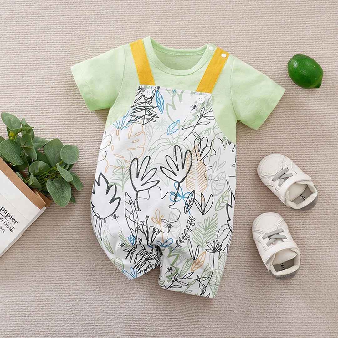 Summer Flowers Art Dungaree Style Cotton Romper 1 - Minitaq baby kids clothes dress