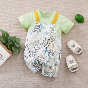 Summer Flowers Art Dungaree Style Cotton Romper 1 - Minitaq baby kids clothes dress