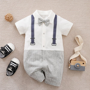 Smart Gray White Romper With Dark Accent Stripes 1 - Minitaq baby kids clothes dress