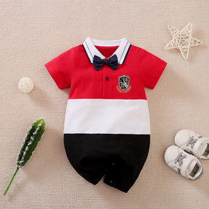 Red Variant Polo With Bow Tie Baby Romper 1 - Minitaq baby kids clothes dress