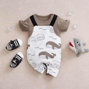 The Ocean Whales Brown White Dungaree Cotton Romper 1 - Minitaq baby kids clothes dress