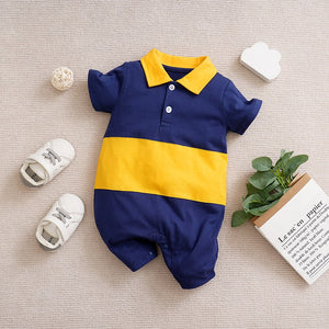 Blue Yellow Duo Colors Cotton Polo Summer Romper 1 - Minitaq baby kids clothes dress