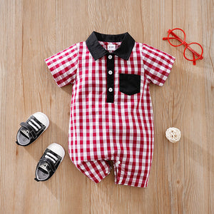 Red Gingham Pattern Baby Cotton Romper 1 - Minitaq baby kids clothes dress